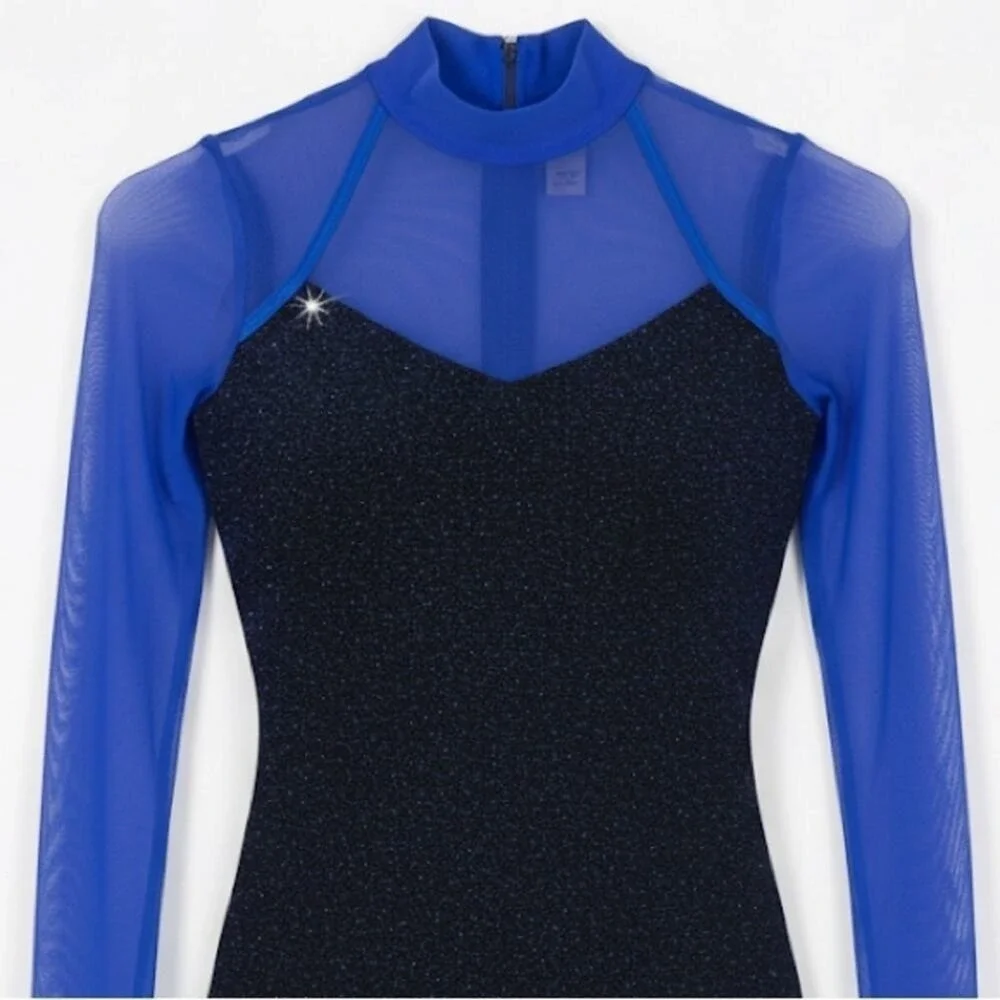 Double Platinum Royal Blue Mesh Long Sleeve Leotard Dance Gymnastics NWT‎ AXS